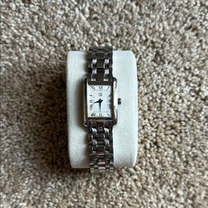 Silver Rectangular Watch with Roman Numerals